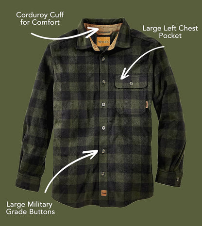 Mens Plaid Shirts for Men - Heavyweight Buffalo Plaid Fleece Shirt