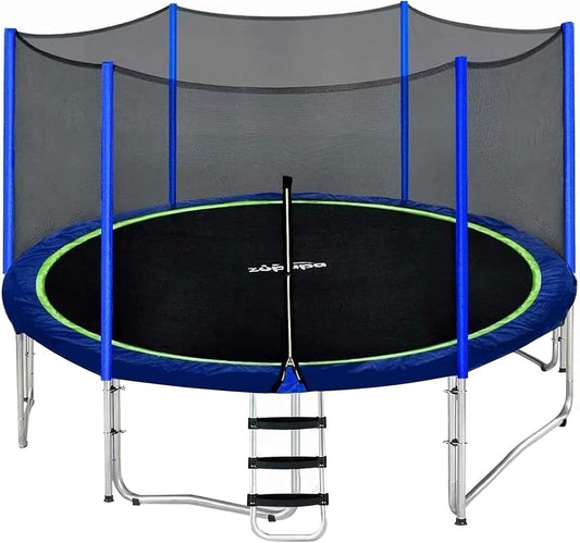 15 14 12 10 8FT Trampoline for Kids with Safety Enclosure Net 425LBS Weight Capacity Outdoor Backyards Trampolines with Non-Slip Ladder All Accessories for Children Adults Family